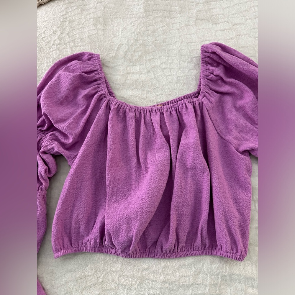 Free People women’s lavender long sleeve elastic crop peasant top size small - Picture 10 of 16